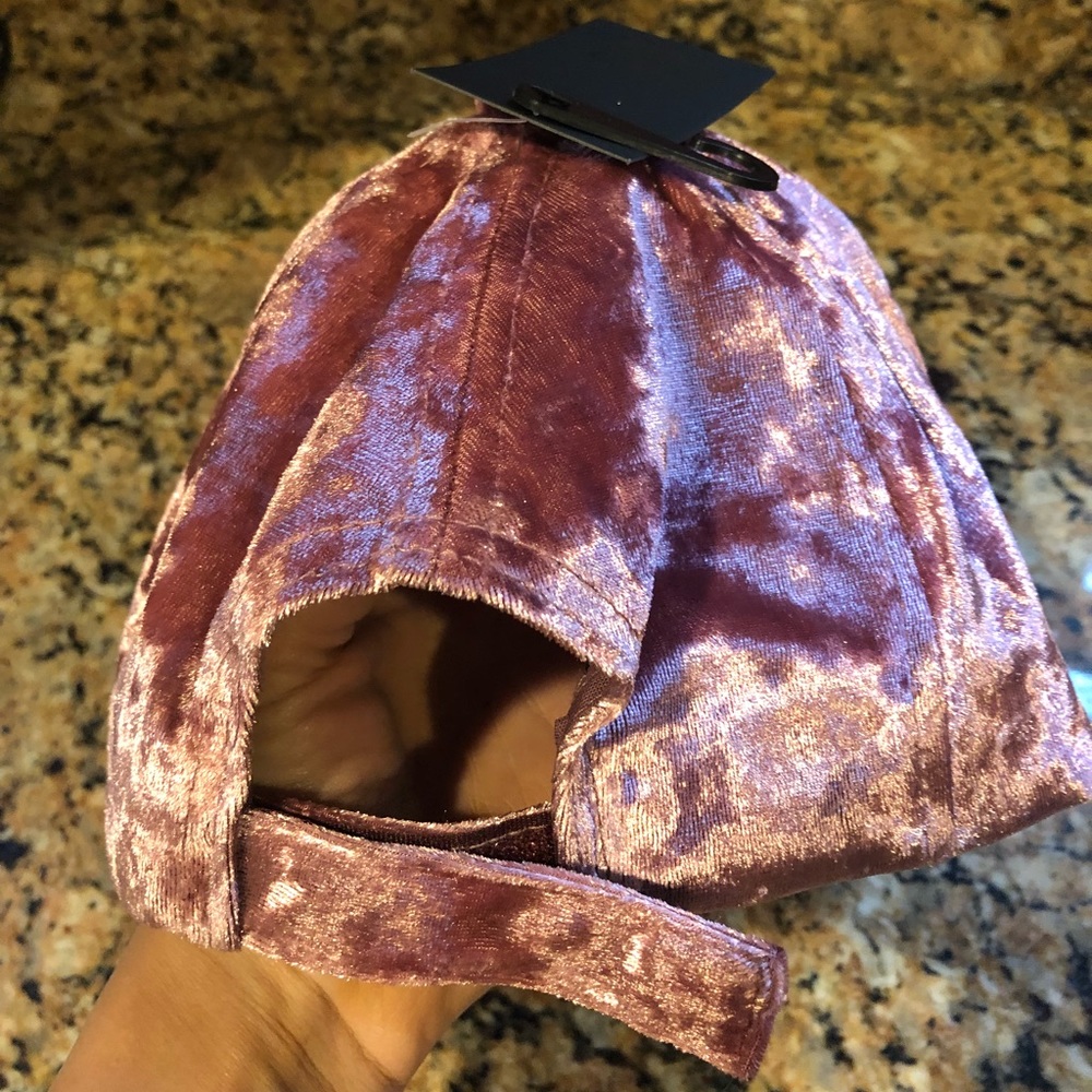 Rose Gold Pink Crushed Velvet Baseball Cap - Picture 5 of 6